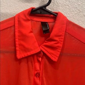 American Apparel Red Sheer Micromesh Button Down